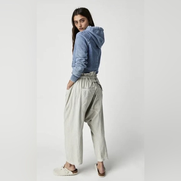 New Sz XS Free People Runyon Oversize Stripe Pant Harem Pale Blue Drawstring - Picture 3 of 9